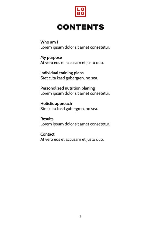 Free booklet  fitness template