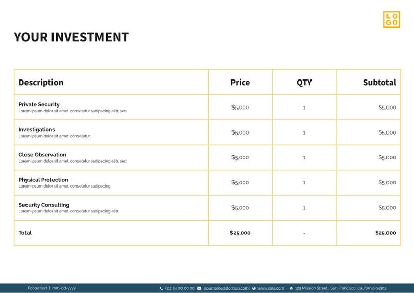 Free proposal security template