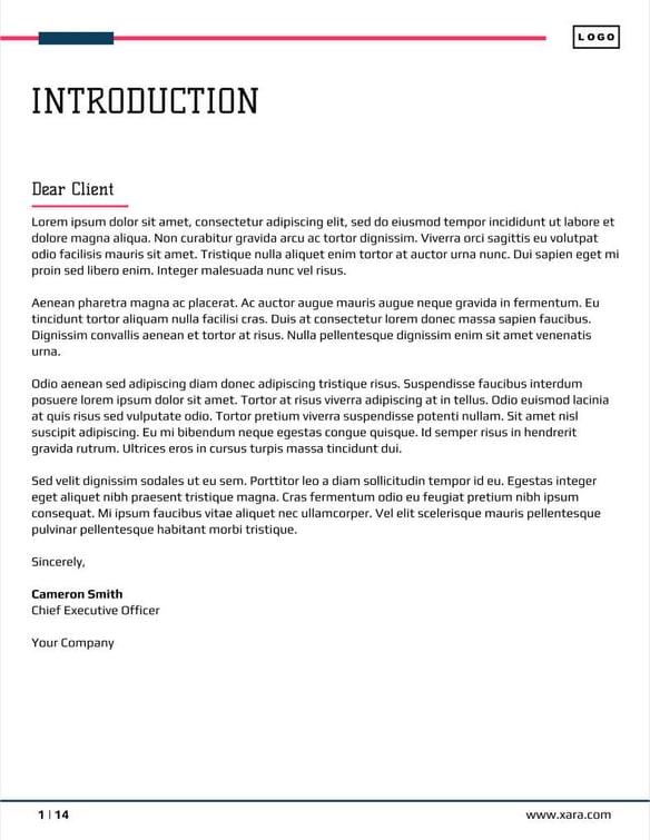 Free proposal data analytics template