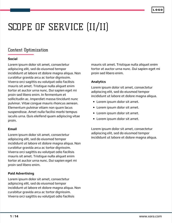 Free proposal data analytics template