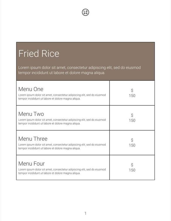 Free catalog food menu template