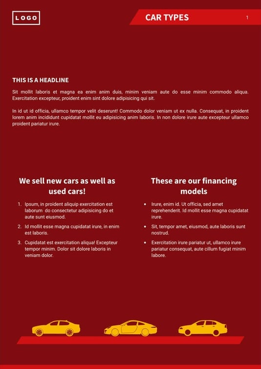 Free booklet car dealer template