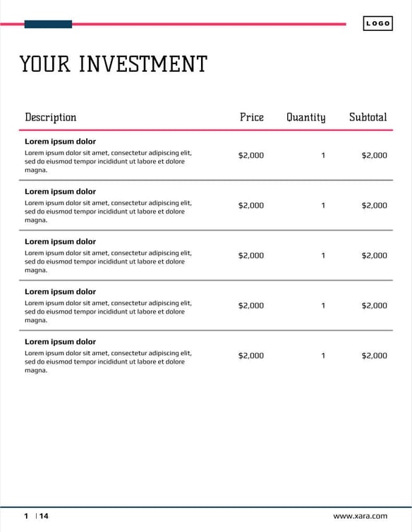 Free proposal data analytics template